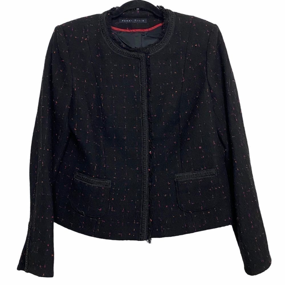 Perry Ellis Black & Red Snap Closure Blazer Jacket Womens 12